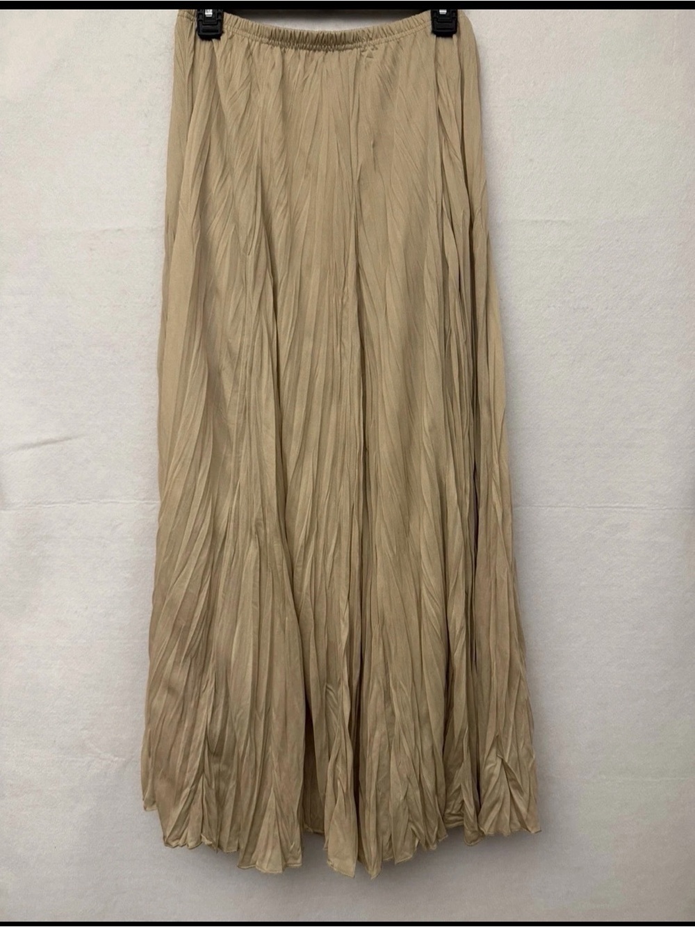 VintageND crushed micro Pleated full Maxi Skirt in Beige SZ M boho western